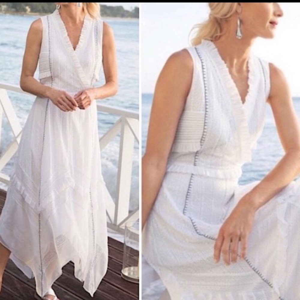 Soft Surroundings White Lace Sheer Dress with Asymmetrical Hemline Size M